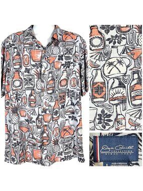 Jack O'Neill Tropical Drinks Mens Hawaiian Shirt size Large 48x31 Rayon Cocktail
